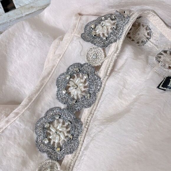 Love Stitch Ruffled Boho Hippie Crochet Beaded Tank Top Shirt Size Small - Picture 6 of 8